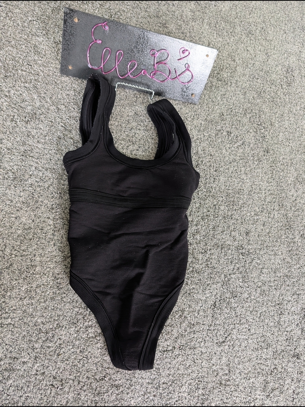 Used Victoria's Secret Black Ribbed One-Piece Ribbed Bodysuit S
